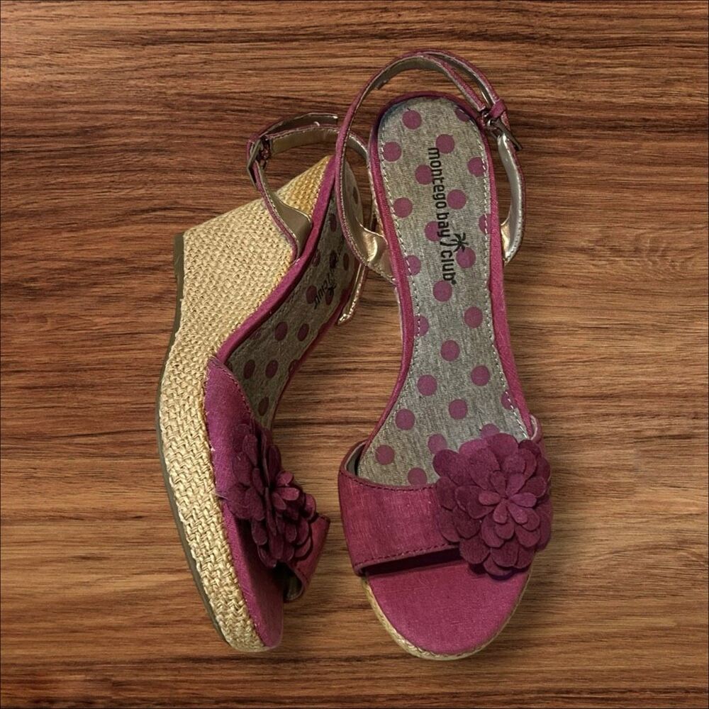 Montego Bay Club Pink Floral Espadrille Wedge Sandals Size 7.5 - Picture 10 of 13